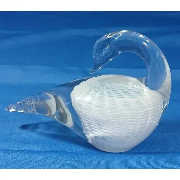 Pair FM Konstglas Marcolin Ronneby Cased Glass Swan White Feathers Paperweight - Picture 8 of 14